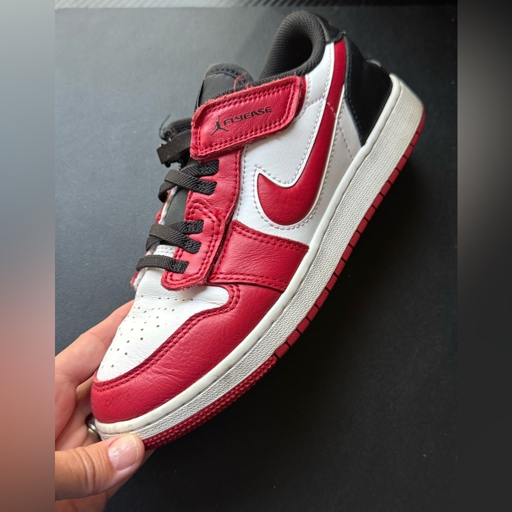 Nike JORDAN  flyease low Kids Black, Red, and White Sneakers